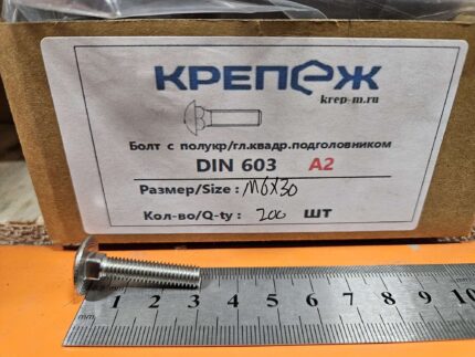 Болт с полукр/гл.квадр.под.ДИН 603 А2 М 6х30